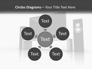 A Computer Monitor And Speakers On A Table PowerPoint Template