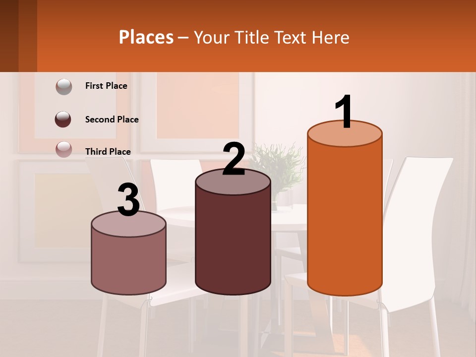 A White Table And Chairs In A Room PowerPoint Template