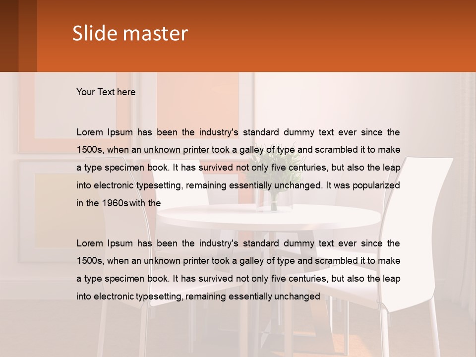 A White Table And Chairs In A Room PowerPoint Template