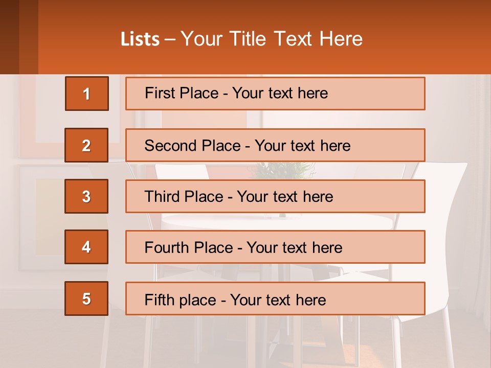 A White Table And Chairs In A Room PowerPoint Template