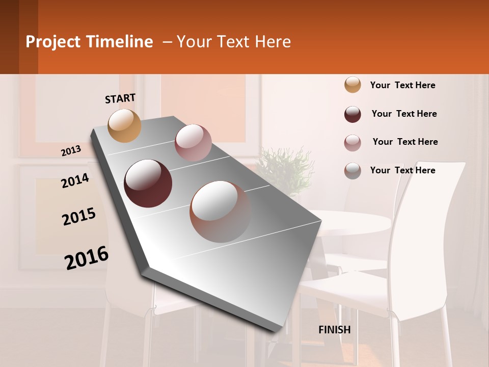 A White Table And Chairs In A Room PowerPoint Template