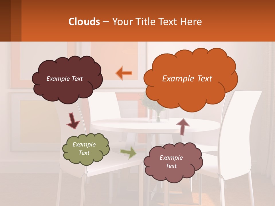 A White Table And Chairs In A Room PowerPoint Template