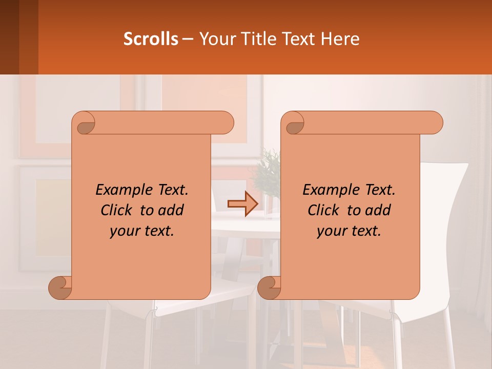 A White Table And Chairs In A Room PowerPoint Template