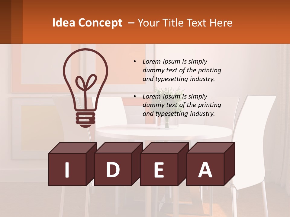 A White Table And Chairs In A Room PowerPoint Template