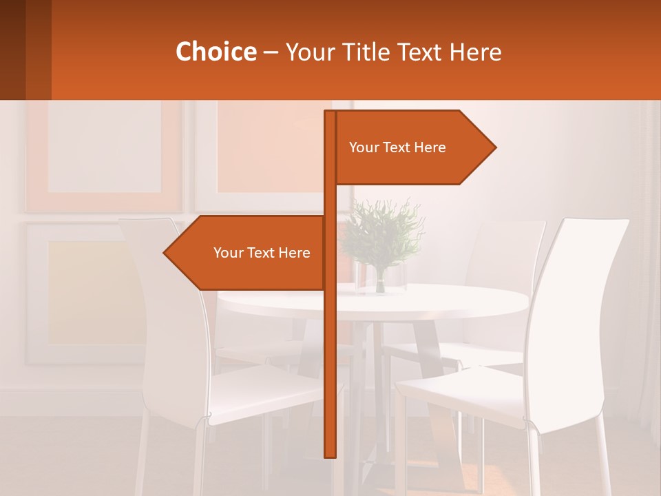 A White Table And Chairs In A Room PowerPoint Template