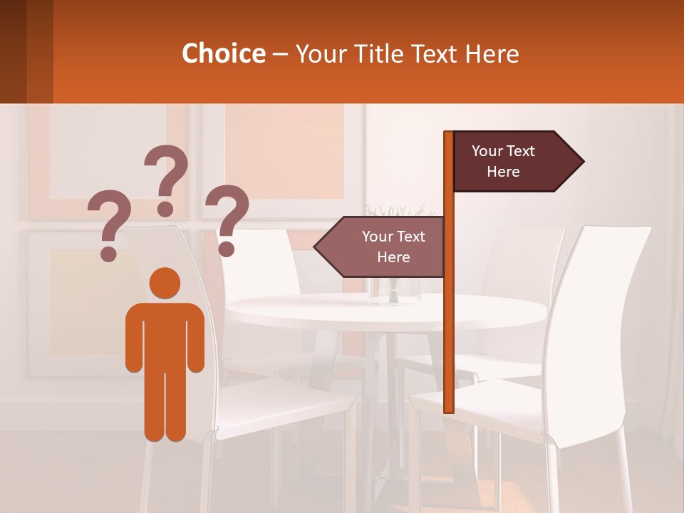 A White Table And Chairs In A Room PowerPoint Template