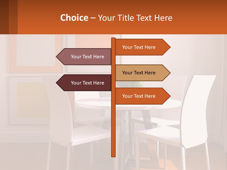 A White Table And Chairs In A Room PowerPoint Template