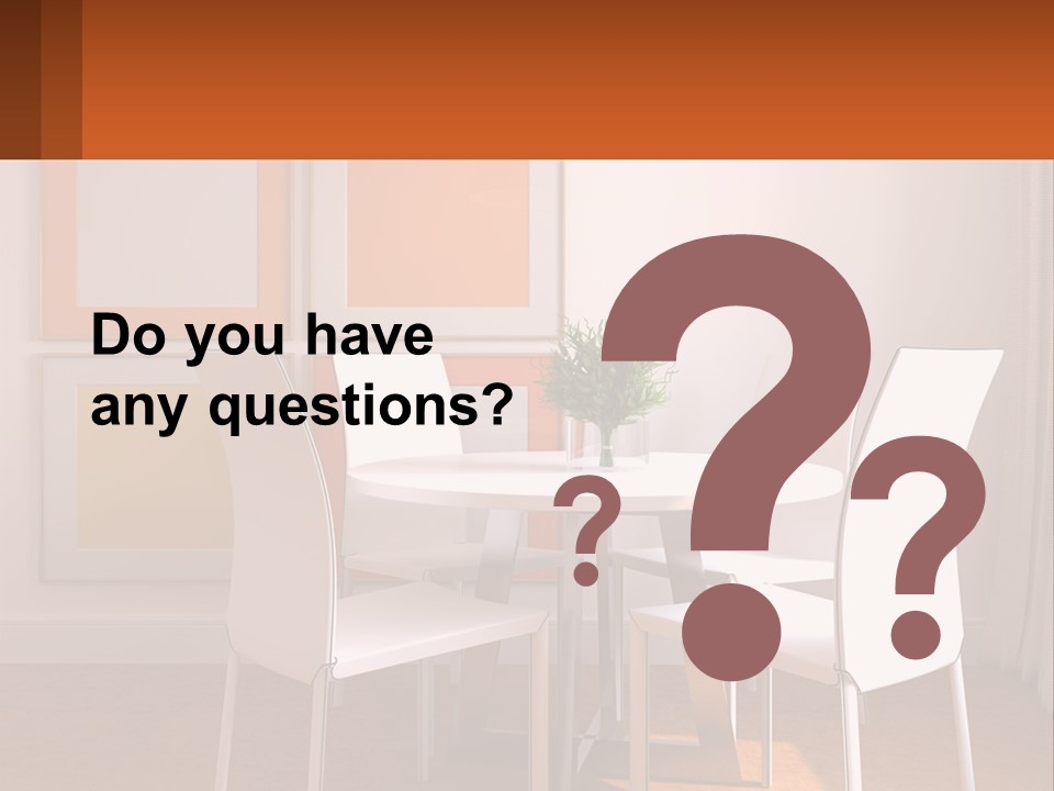 A White Table And Chairs In A Room PowerPoint Template