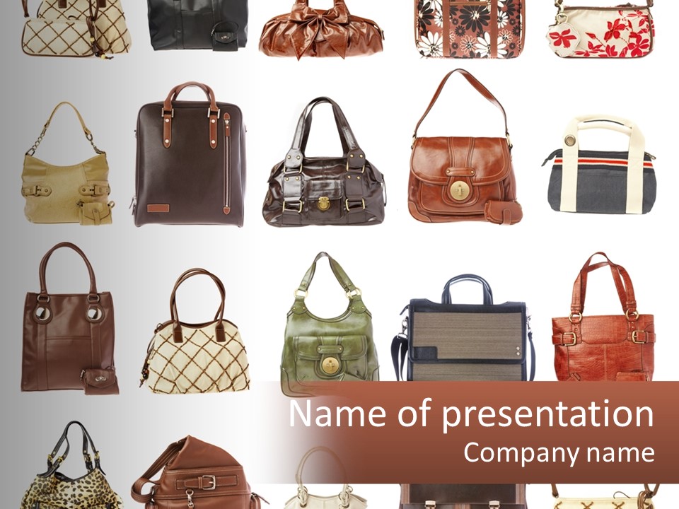 A Group Of Purses With A Name Of Presentation PowerPoint Template