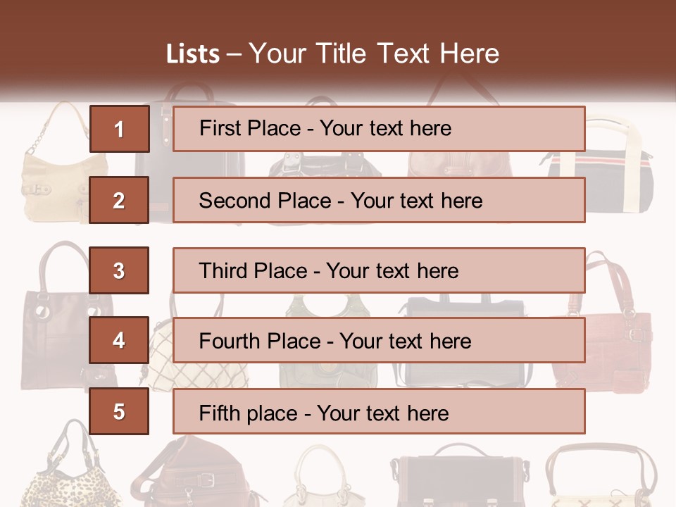 A Group Of Purses With A Name Of Presentation PowerPoint Template