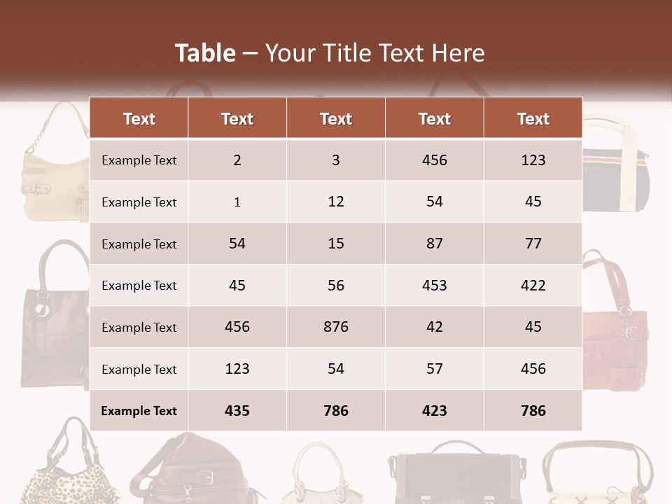 A Group Of Purses With A Name Of Presentation PowerPoint Template