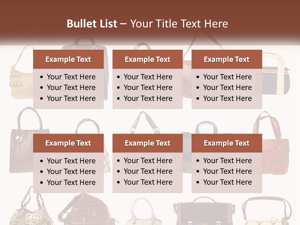 A Group Of Purses With A Name Of Presentation PowerPoint Template