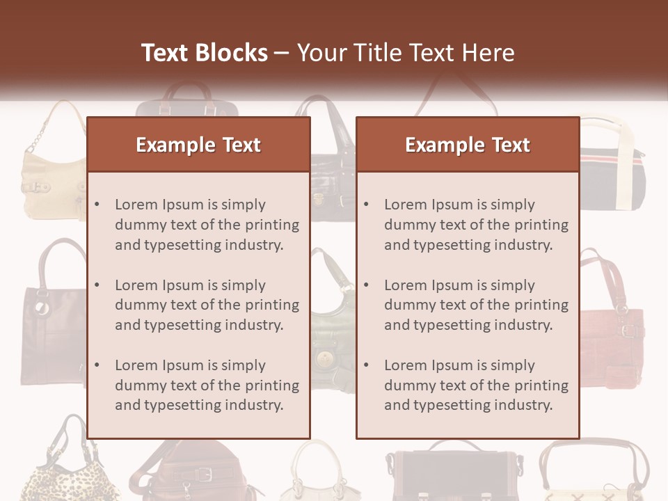 A Group Of Purses With A Name Of Presentation PowerPoint Template