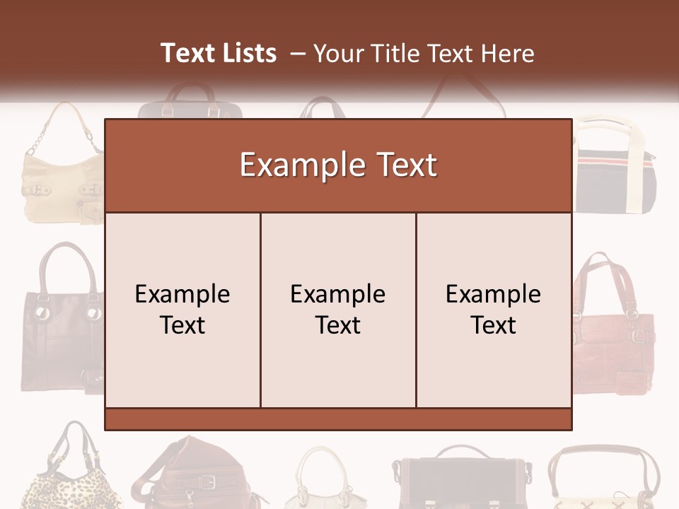 A Group Of Purses With A Name Of Presentation PowerPoint Template