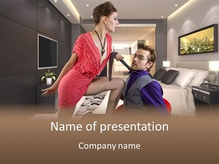 A Man Sitting On A Bed Next To A Woman PowerPoint Template