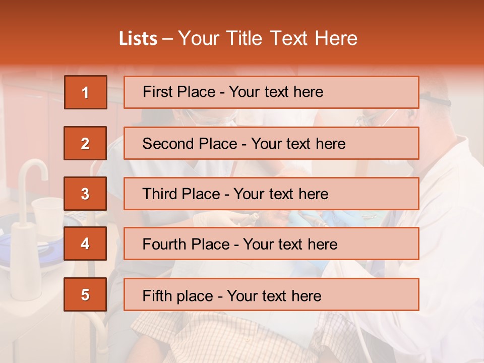 A Group Of People Standing Around A Man In A Dentist's Chair PowerPoint Template