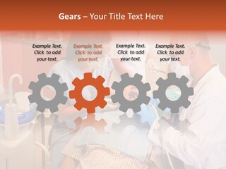 A Group Of People Standing Around A Man In A Dentist's Chair PowerPoint Template