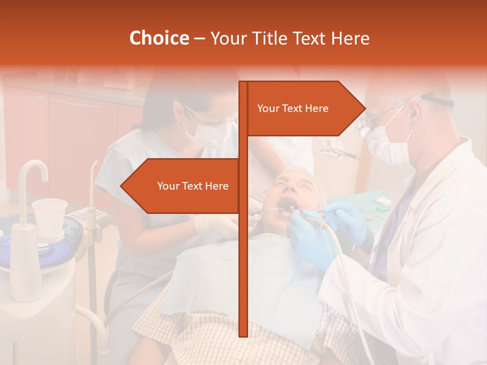 A Group Of People Standing Around A Man In A Dentist's Chair PowerPoint Template