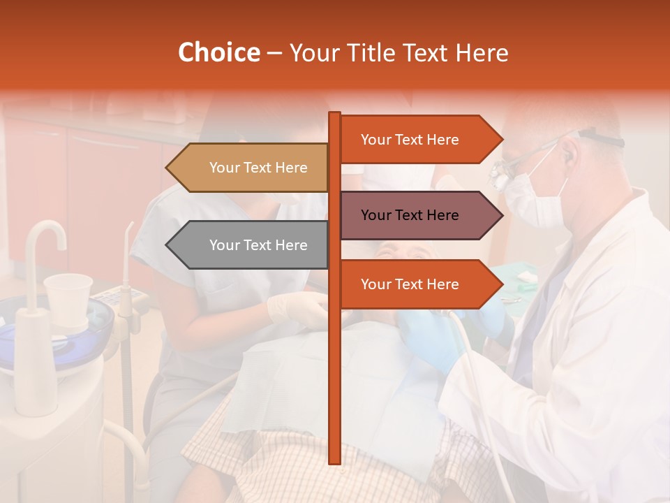 A Group Of People Standing Around A Man In A Dentist's Chair PowerPoint Template