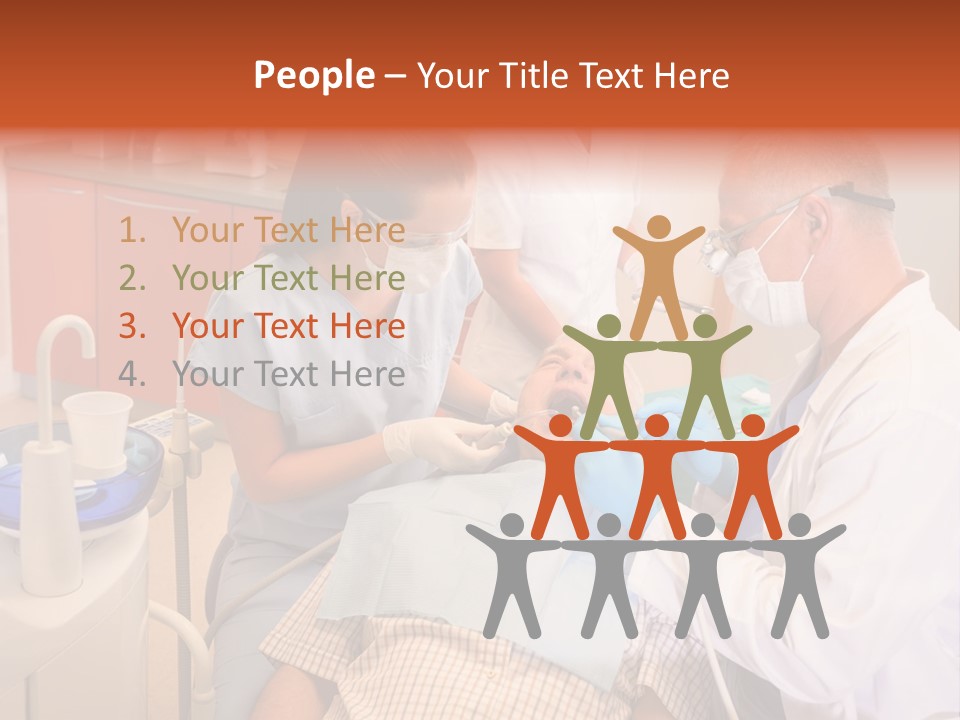 A Group Of People Standing Around A Man In A Dentist's Chair PowerPoint Template