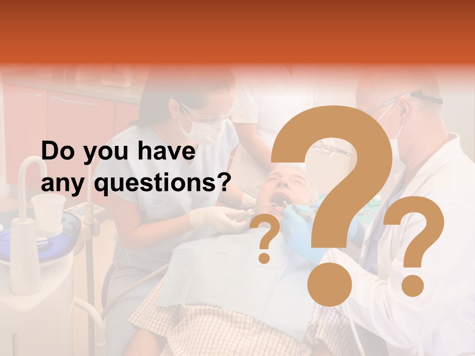 A Group Of People Standing Around A Man In A Dentist's Chair PowerPoint Template