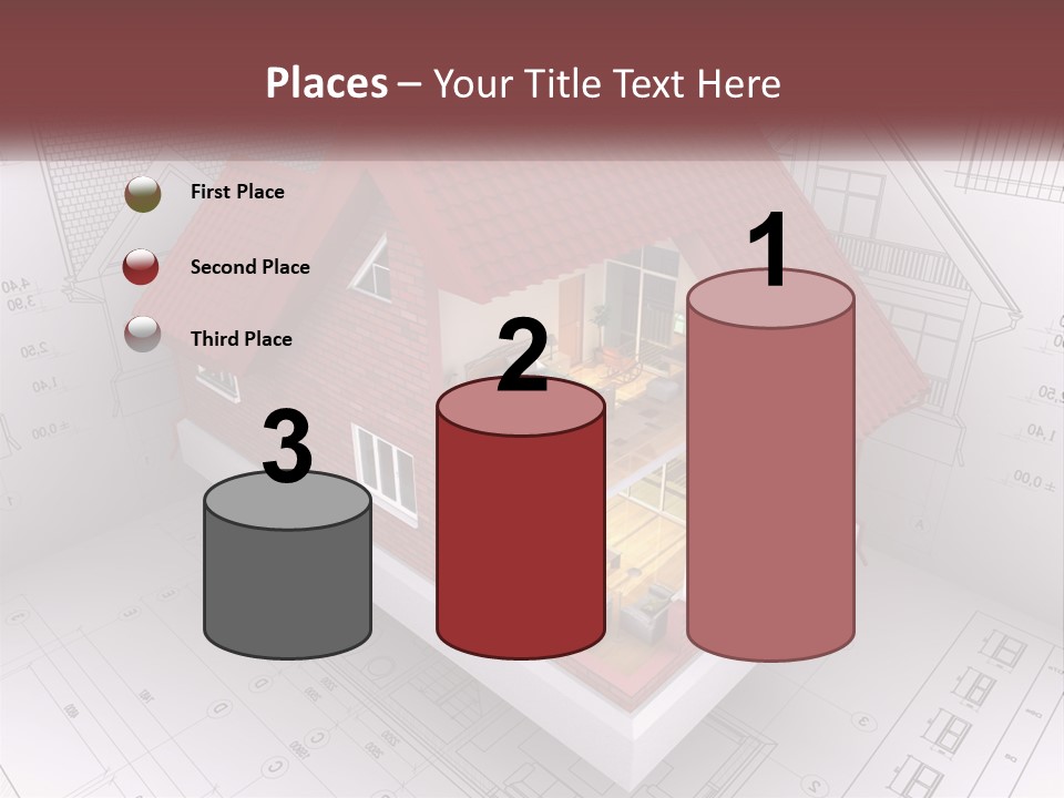 A House On Top Of A Blueprint With A Red Roof PowerPoint Template