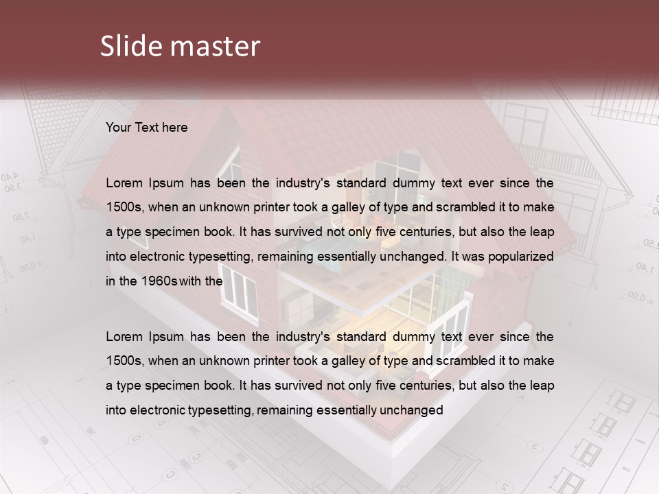 A House On Top Of A Blueprint With A Red Roof PowerPoint Template