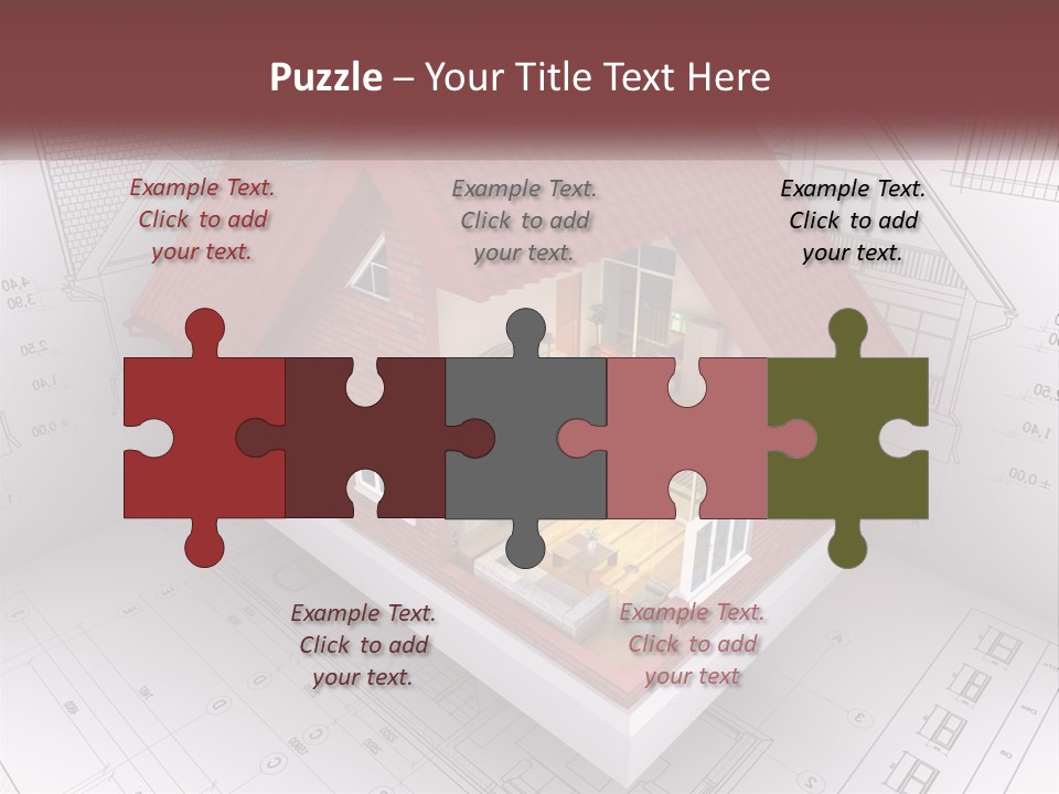 A House On Top Of A Blueprint With A Red Roof PowerPoint Template