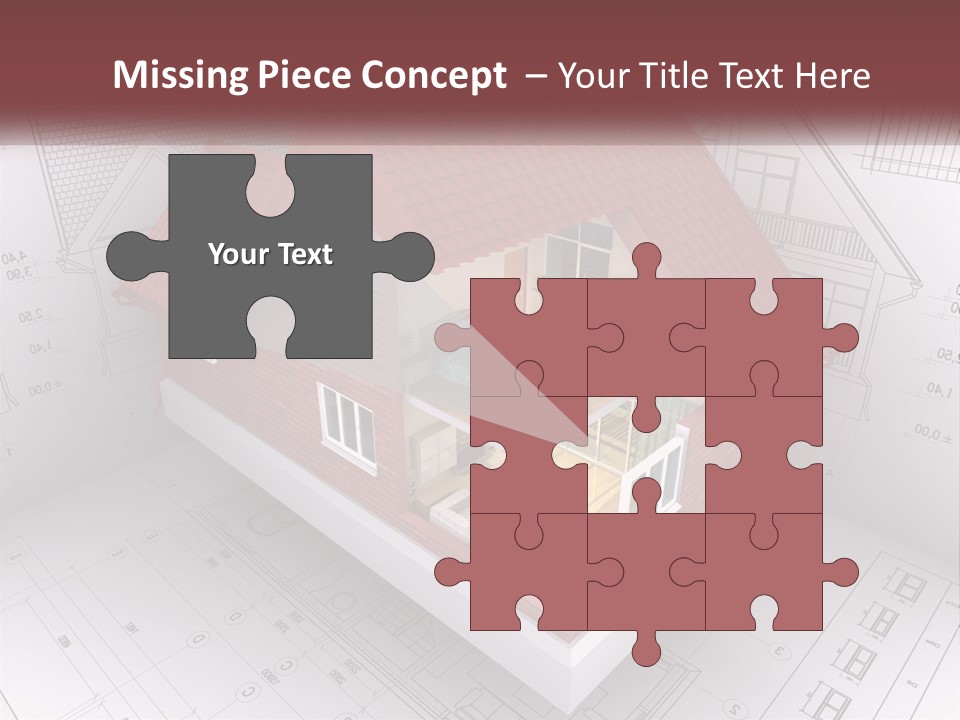A House On Top Of A Blueprint With A Red Roof PowerPoint Template