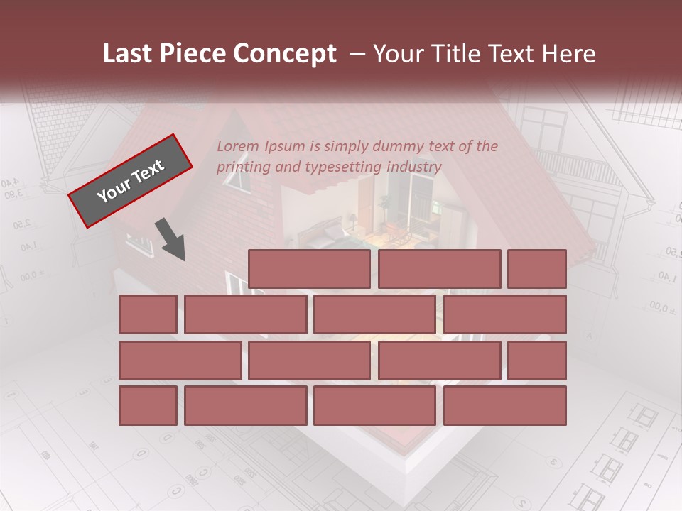 A House On Top Of A Blueprint With A Red Roof PowerPoint Template