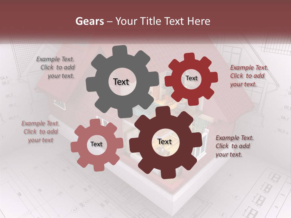 A House On Top Of A Blueprint With A Red Roof PowerPoint Template