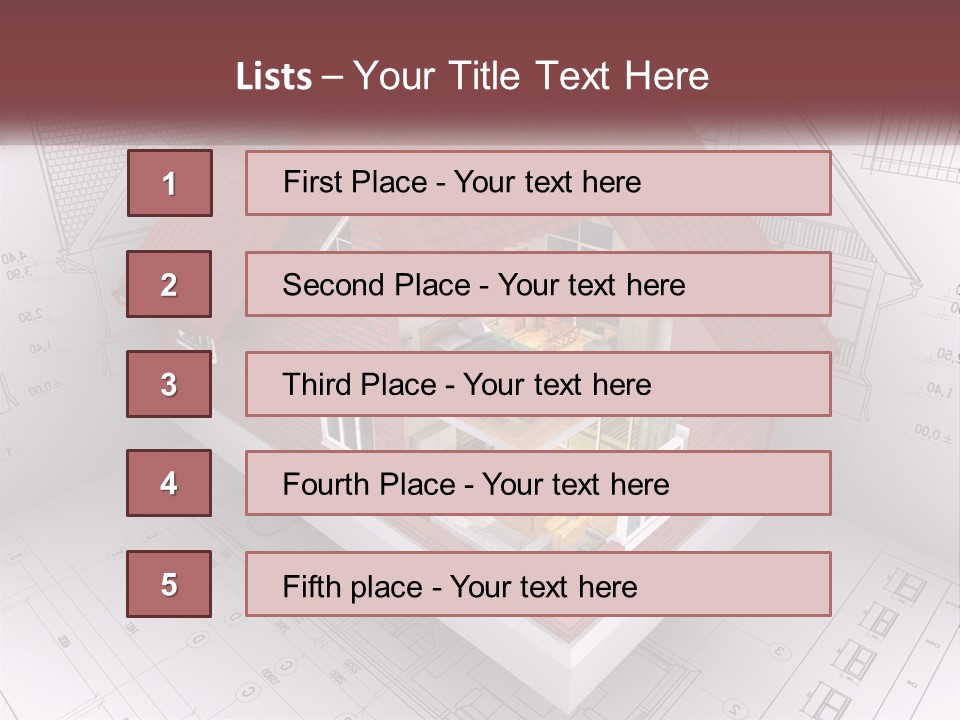 A House On Top Of A Blueprint With A Red Roof PowerPoint Template