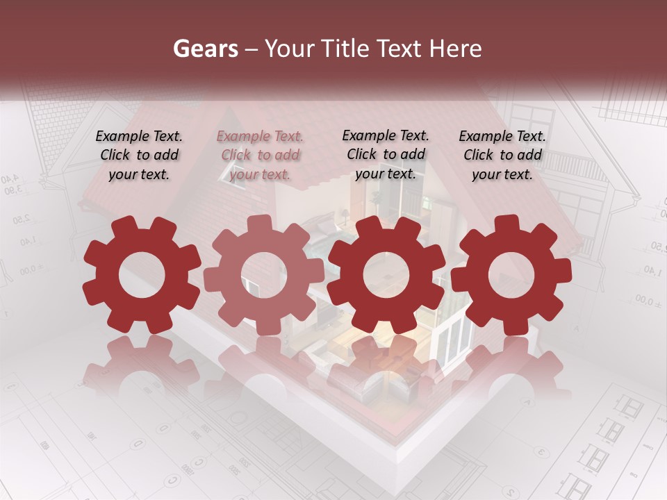 A House On Top Of A Blueprint With A Red Roof PowerPoint Template