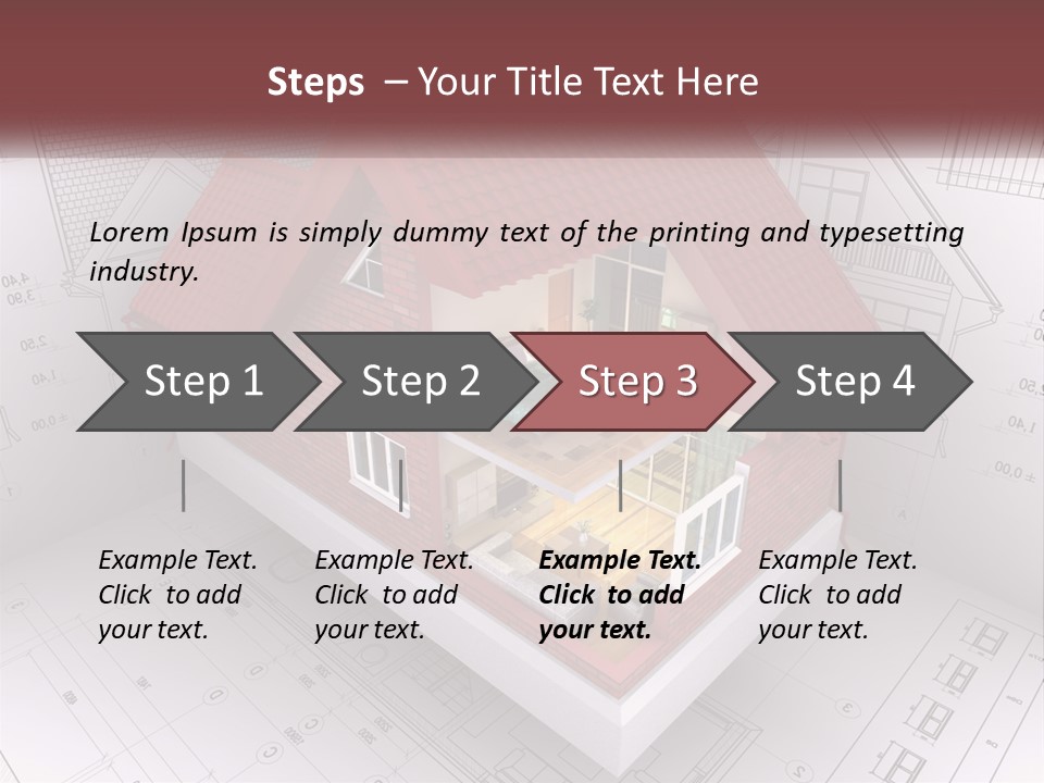 A House On Top Of A Blueprint With A Red Roof PowerPoint Template
