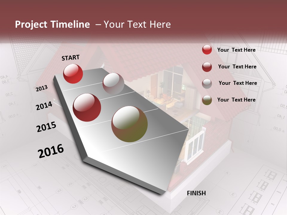 A House On Top Of A Blueprint With A Red Roof PowerPoint Template