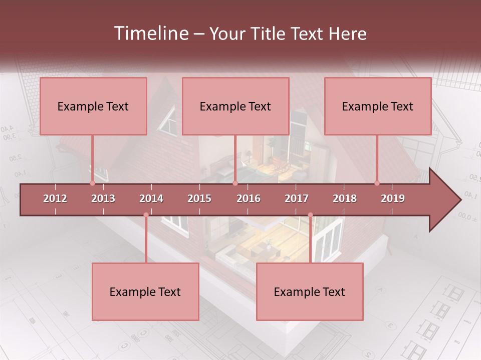 A House On Top Of A Blueprint With A Red Roof PowerPoint Template