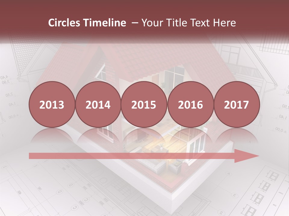 A House On Top Of A Blueprint With A Red Roof PowerPoint Template