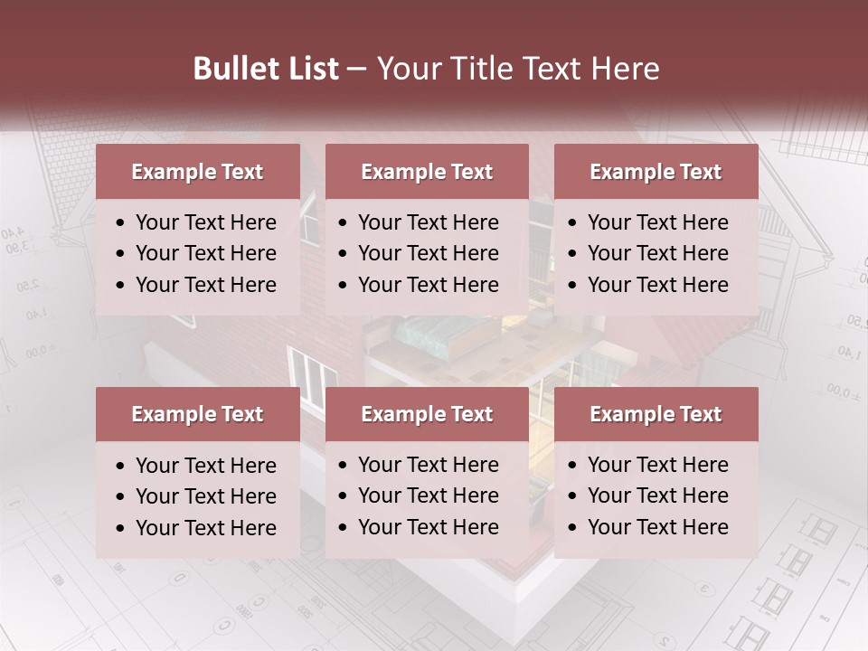 A House On Top Of A Blueprint With A Red Roof PowerPoint Template