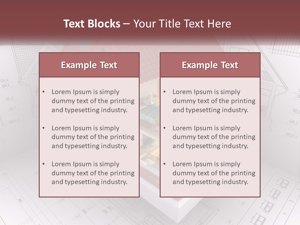 A House On Top Of A Blueprint With A Red Roof PowerPoint Template