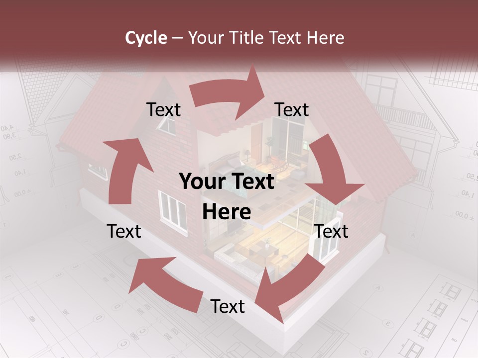 A House On Top Of A Blueprint With A Red Roof PowerPoint Template