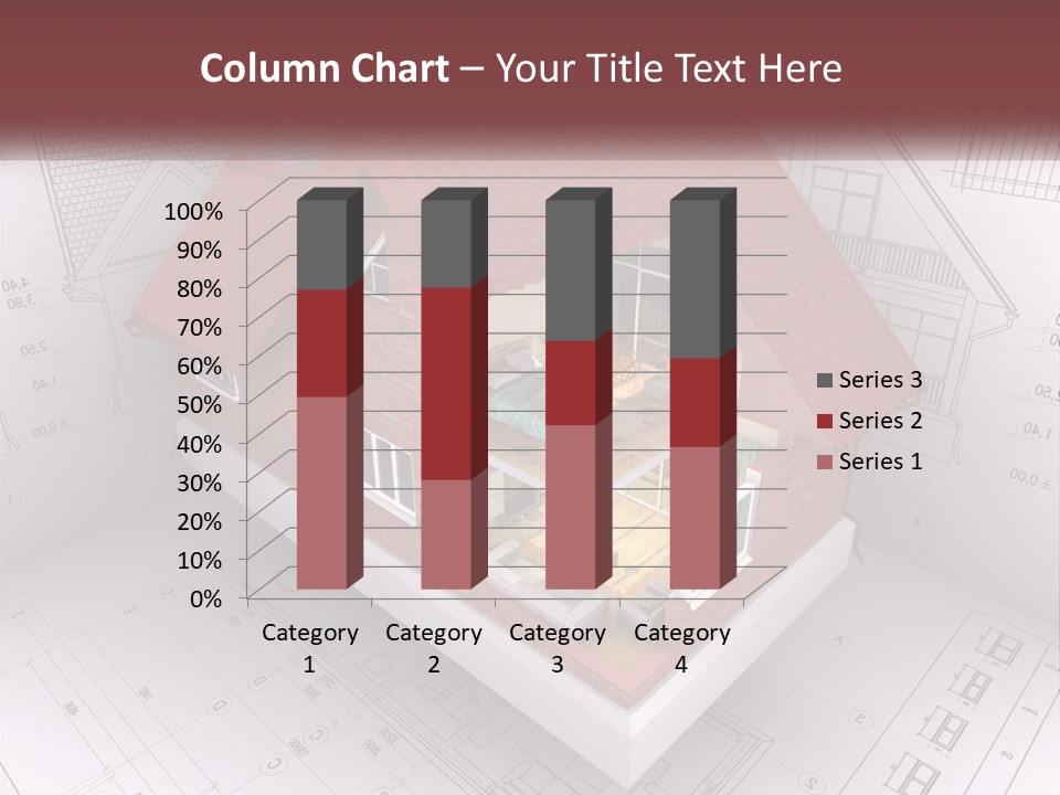 A House On Top Of A Blueprint With A Red Roof PowerPoint Template