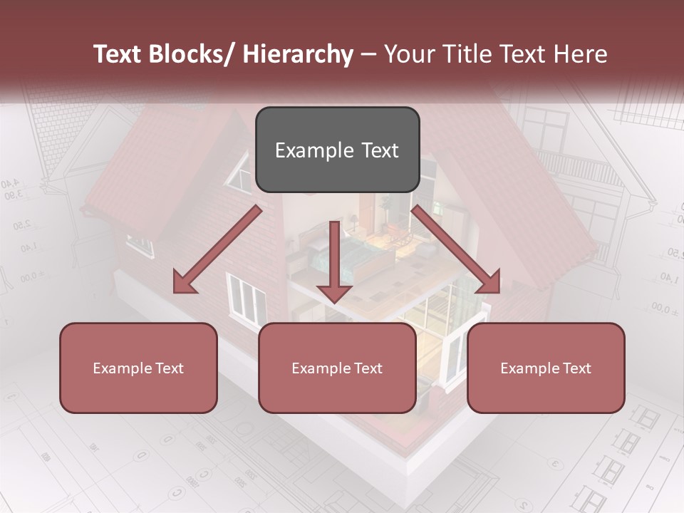 A House On Top Of A Blueprint With A Red Roof PowerPoint Template
