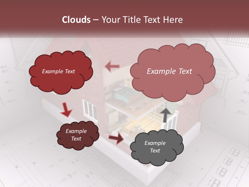 A House On Top Of A Blueprint With A Red Roof PowerPoint Template