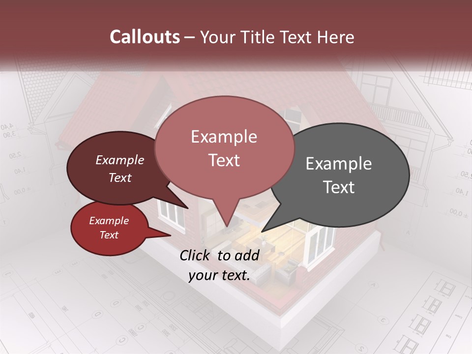 A House On Top Of A Blueprint With A Red Roof PowerPoint Template