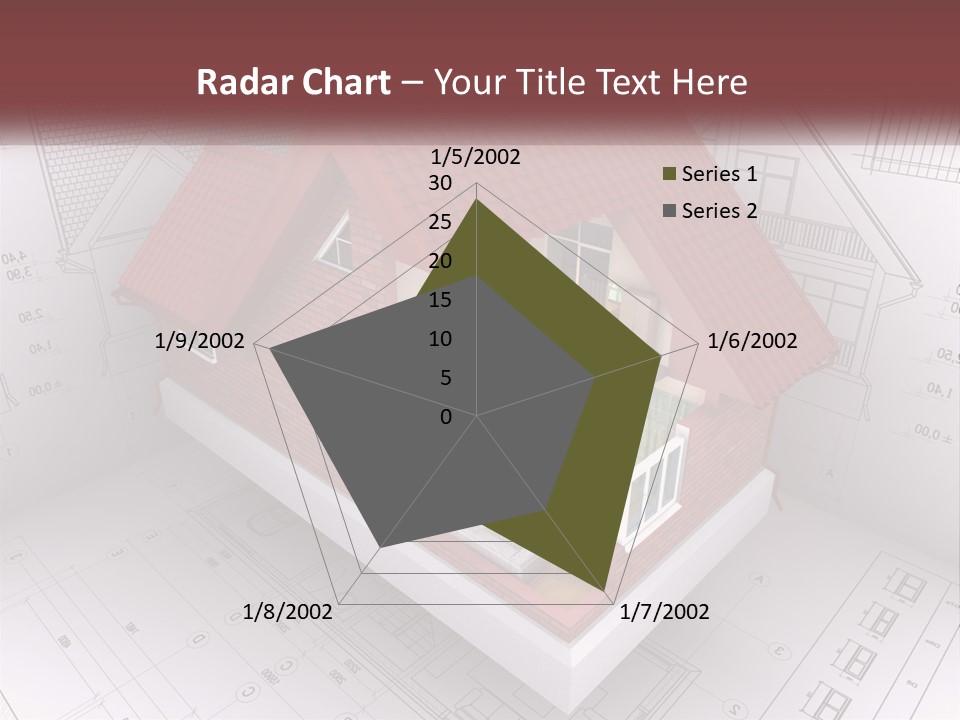 A House On Top Of A Blueprint With A Red Roof PowerPoint Template