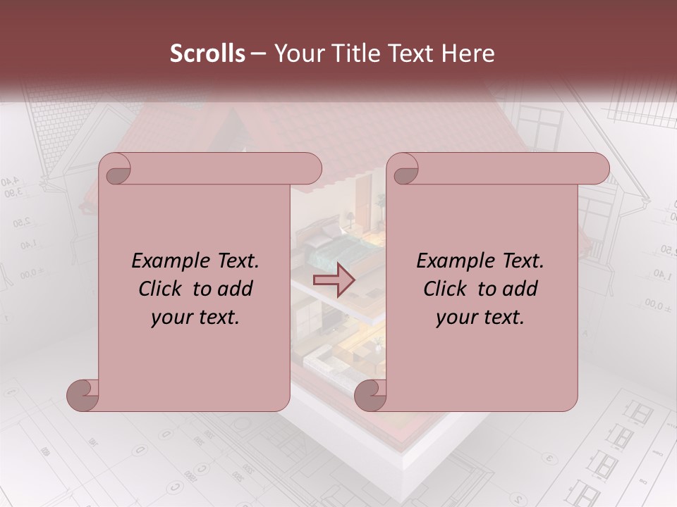 A House On Top Of A Blueprint With A Red Roof PowerPoint Template