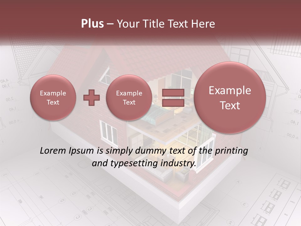 A House On Top Of A Blueprint With A Red Roof PowerPoint Template