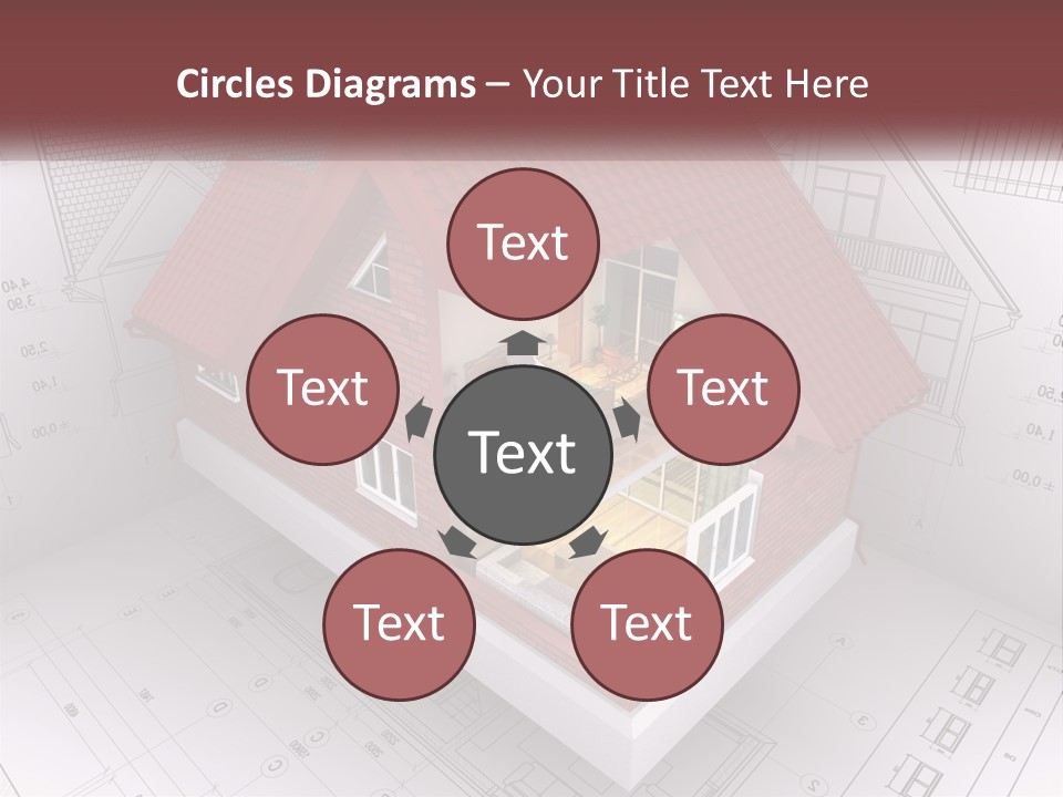 A House On Top Of A Blueprint With A Red Roof PowerPoint Template
