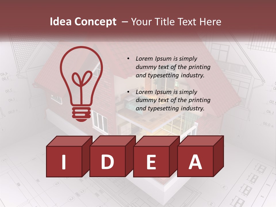 A House On Top Of A Blueprint With A Red Roof PowerPoint Template