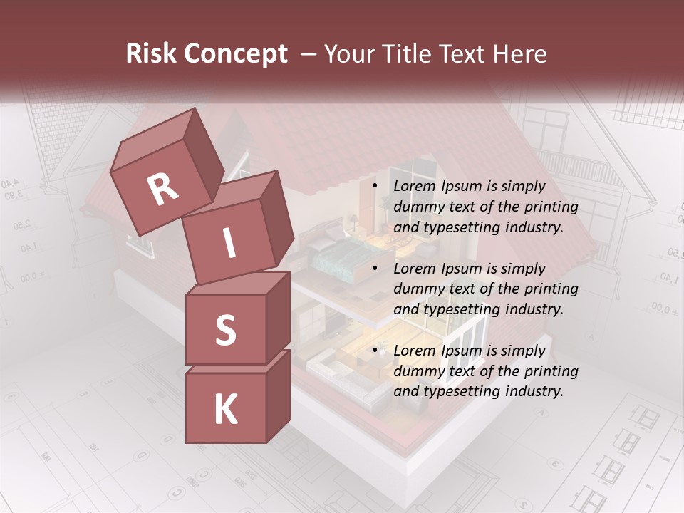 A House On Top Of A Blueprint With A Red Roof PowerPoint Template